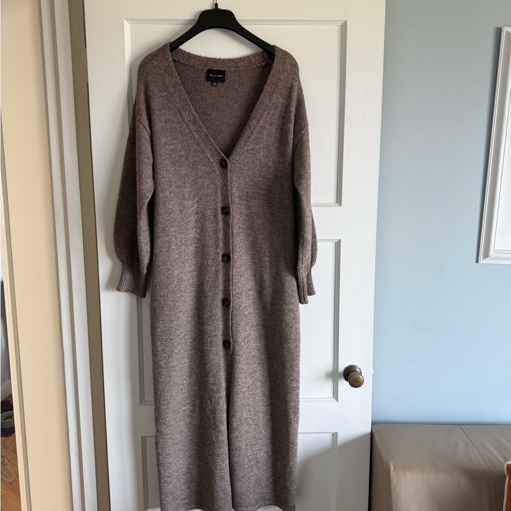 Line and Dot Brown Knit Cardigan - Long